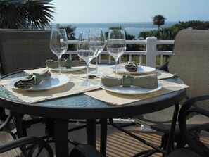 Dining on the deck overlooking the ocean