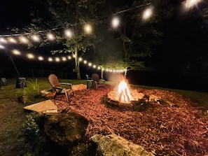Fire pit area overlooking the rapids