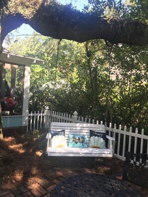 Outdoor swing in front yard