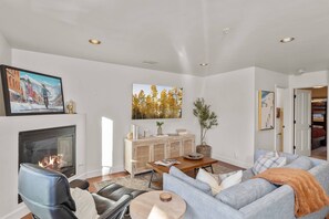 Stylish living room with tons of natural light
