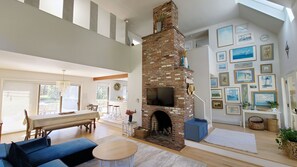 Open and bright living room with vaulted ceiling