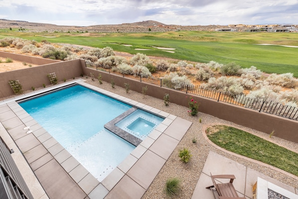 Pool & Hot Tub View - Enjoy sitting on the balcony while you watch the golfers play and your friends and family swim.