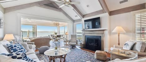 Living Room and Sun Room with Water Views at 49 Lands End Road