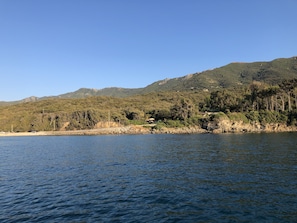 View from sea: La Casetta in the middle, La Bergerie (family house) to the right