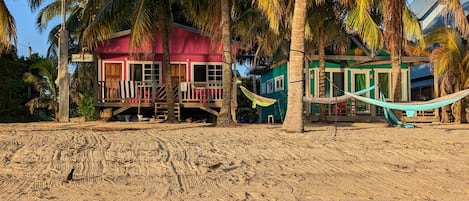 Hot Pink and Teal Cabanas, Caribbean Beachfront in the heart of Hopkins village.