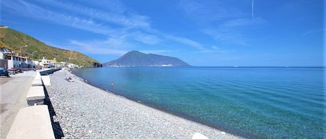 Beach in front of the property with beautiful view of Aeolian Islands