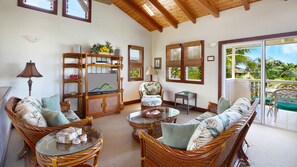 Akala Pua Cottage - Living Room & Lanai View - Parrish Kauai