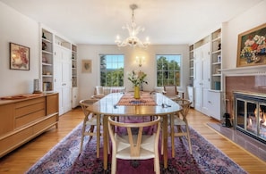 Dining room with gas fireplace and views of the Mettowee.