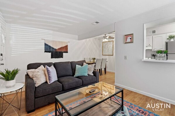 Living room with sleeper sofa and smart TV