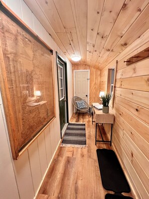 Mudroom facing door into house