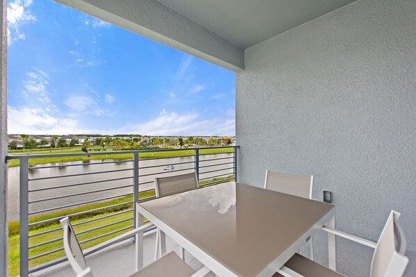 Wide balcony with a stunning view of the lake