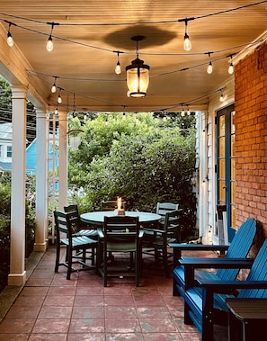 Patio with dining area, Adirondack chairs, and more!