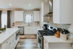 Kitchen with stainless-steel appliances