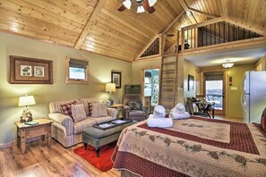 The loft awaits right above the main living area.