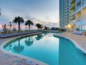 Take a dip in the pool to cool off.