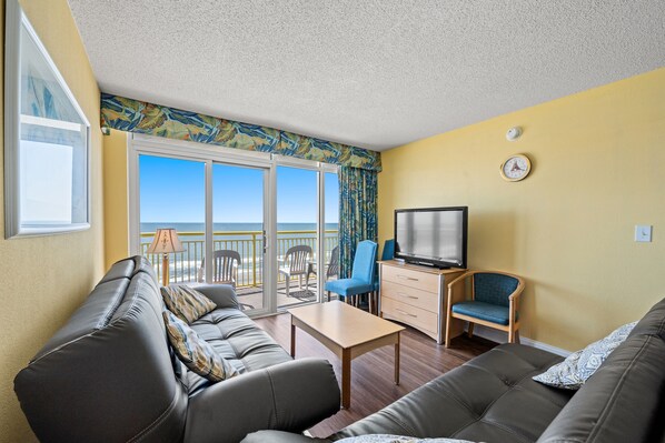 The ocean front living room is fabulous for movie night with the family.