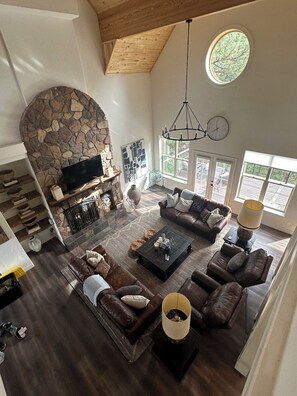 Large Open Family Room connected to Kitchen and Dining