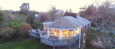 Twilight view back towards house from ocean side