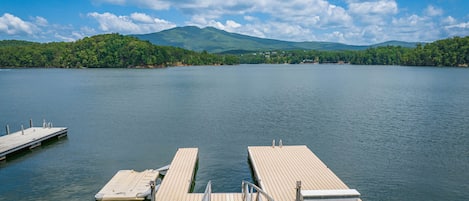 Dock view of lake, once below the trees.