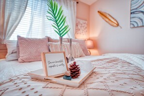 Lock the doors & take a restful break from everything in this lush King bed!