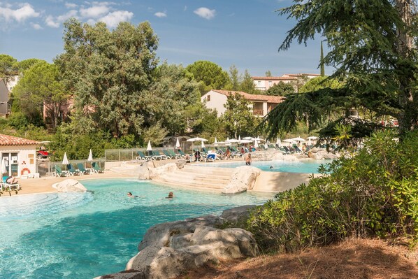 Go for a swim in the shared outdoor pool.