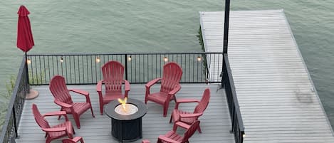 Ashe lake house has two decks! Lower deck right on lake with gas fire pit!!!!