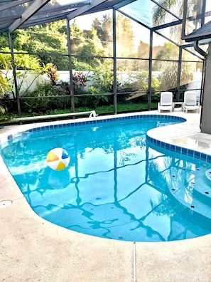 Private screened patio and pool areas