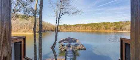 Lakefront view: Easy walk down to the boathouse with swim platform!