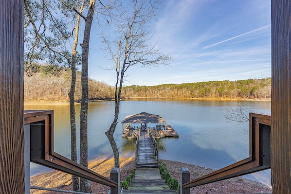 Lakefront view: Easy walk down to the boathouse with swim platform!