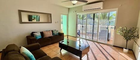 Living room with view of balcony