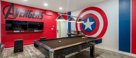 Gaming station with 2 Xbox and 50" tvs, pool table, 