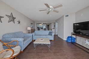 The ocean front living room is fabulous for movie night with the family.