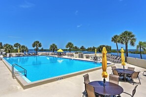 Outdoor, heated salt-water pool.