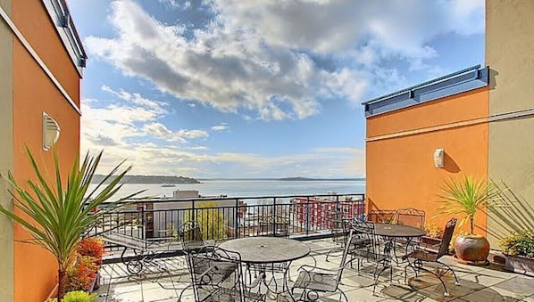 Rooftop patio with beautiful views of the Puget Sound