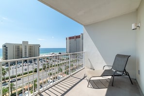Large private balcony with plenty of seating