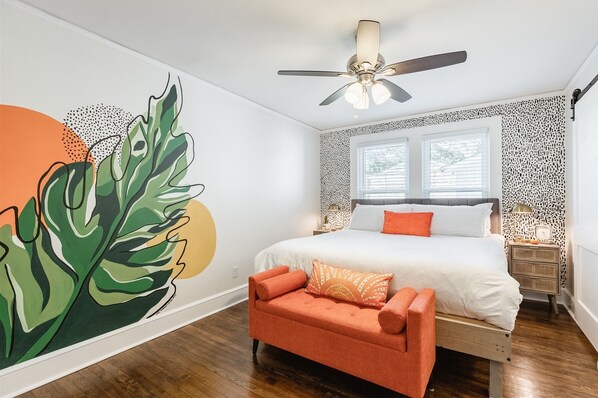 Master bedroom with amazing local artist mural!