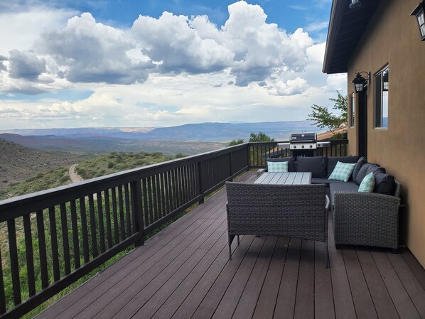 Relax with friends and family on the big upper deck and watch the stars come out