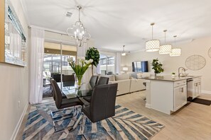 Dining area across spacious living area