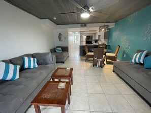 View from living room to front door