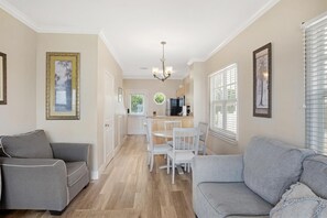 Family room overlooking the dining room and kitchen.