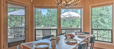 Dining room with Exterior views of the back porch