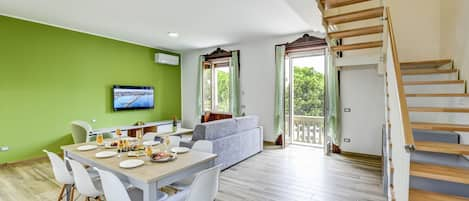 Living room with lake view