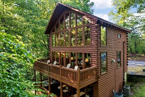 Back view of the main level deck, lower level deck, and the spectacular windows!