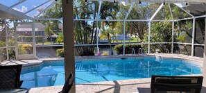 Large, heated roman style salt water pool