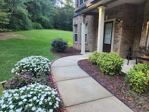 Side view of the front entrance from the driveway.