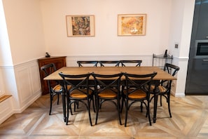 Dining table seats up to 8 guests