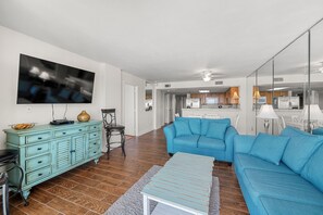 The ocean front living room is fabulous for movie night with the family.