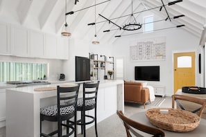 Full sized kitchen with open plan living.