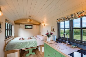 Shepherds Hut comfortable double bed