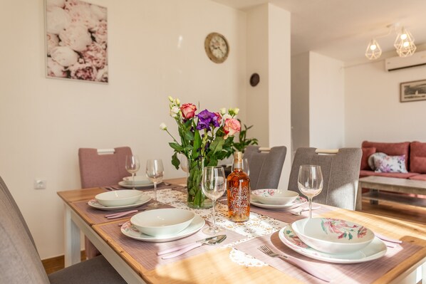 Living area, dinning table and living room